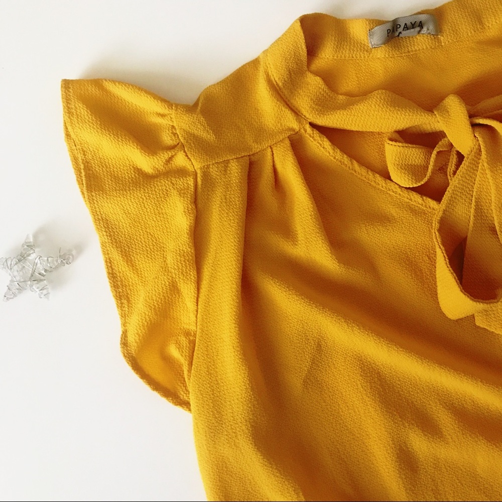 NWOT Yellow Flutter Sleeve Blouse